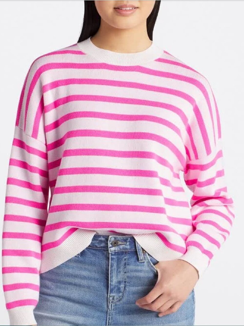 Vigoss Pink & White Striped Knit Crop Sweater ~ Size Large